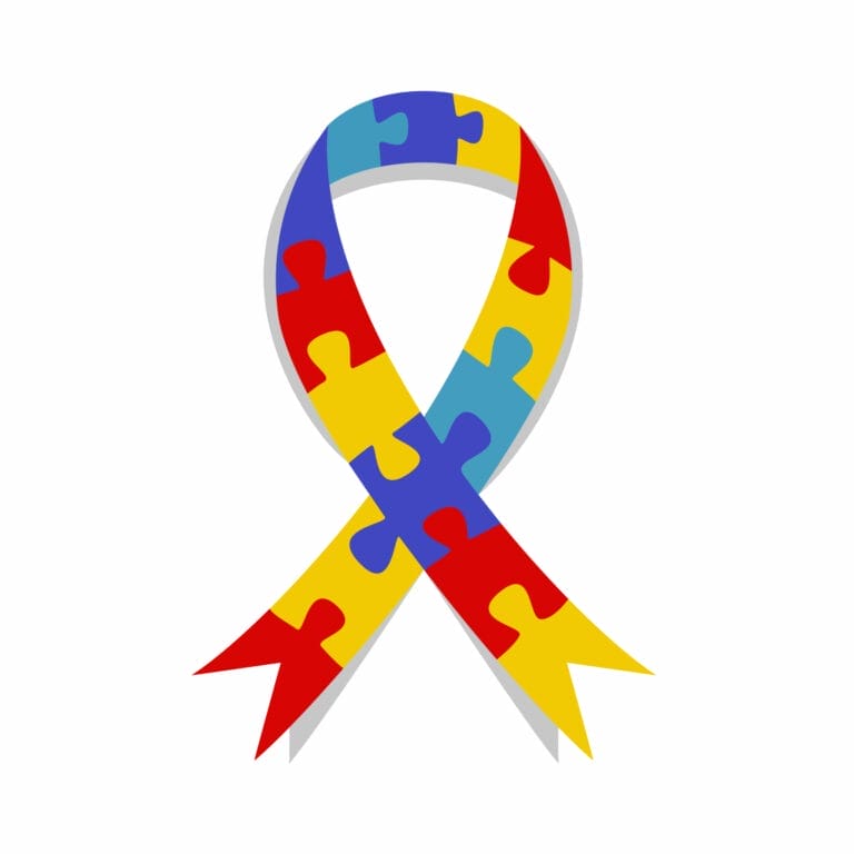 Puzzle pieces in a ribbon shape for autism awareness